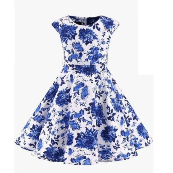 Women's Dress Retro Vintage Swing 1950's Short Sleeve Floral Print - Picture 1 of 6